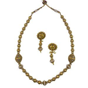 Gold Tone Womens Necklace & Earring Set Various Metal Beaded Elegant Design Adju